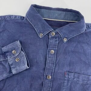 32 Bar Blues Mens Large Button Down Long Sleeve Shirt Blue Textured Cotton